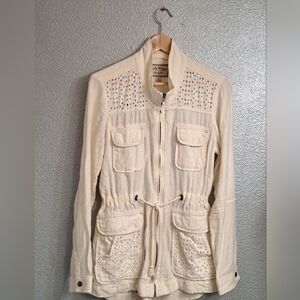 Linen Eyelet Zip Up Jacket  Size S